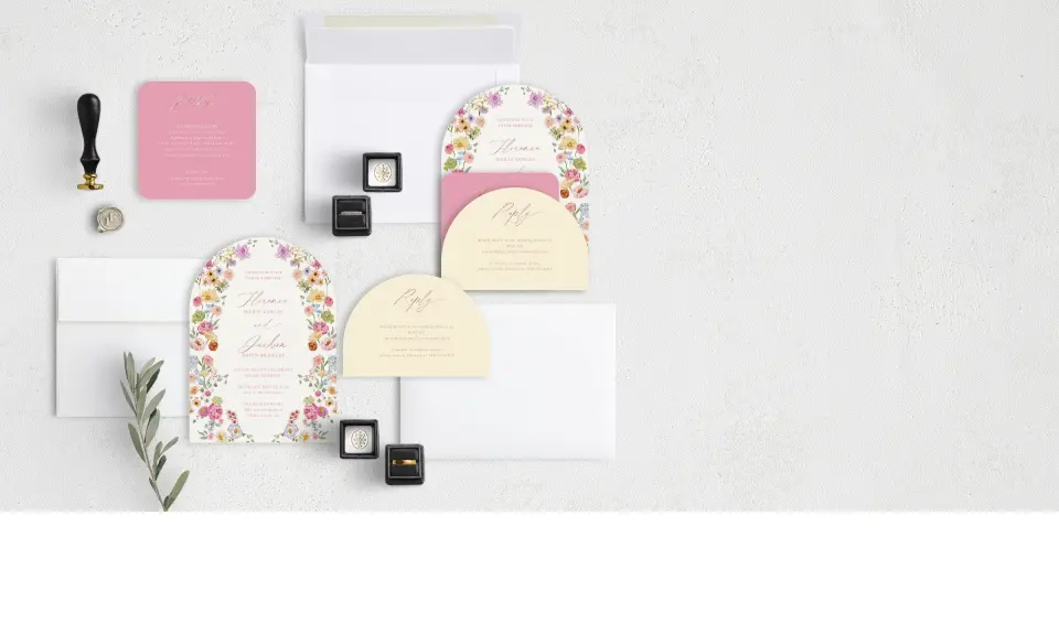Stacked Wedding Invitations with coordinating items