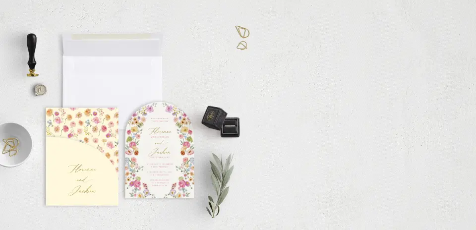 Stacked Wedding Invitations with pocket and coordinating items