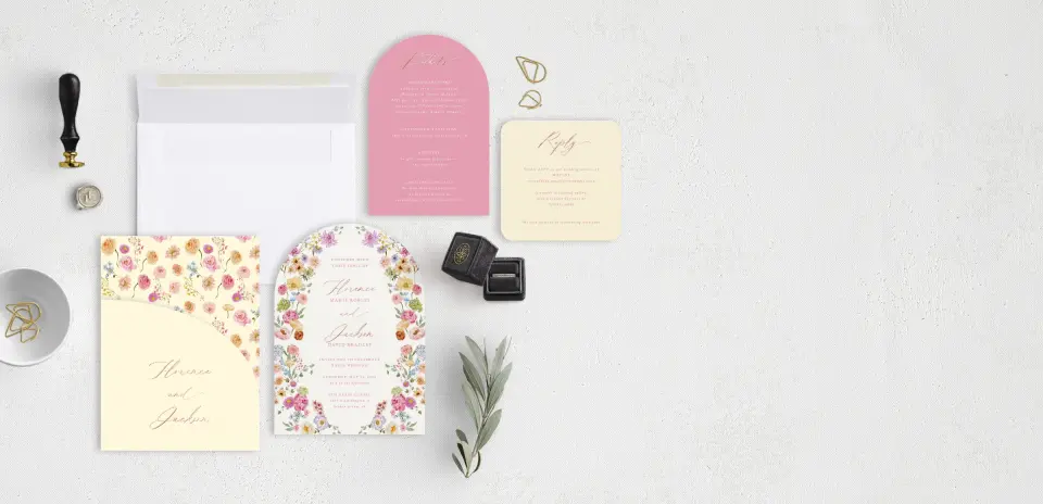 Stacked Wedding Invitations with pocket and coordinating items