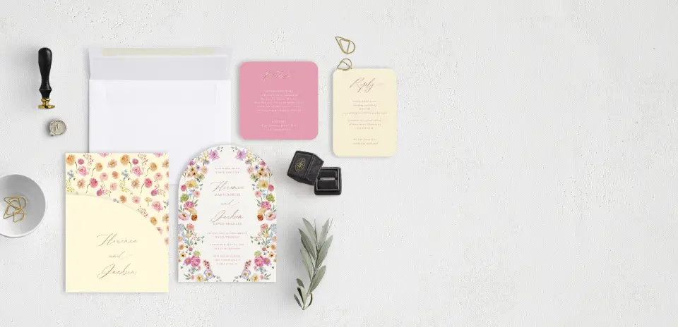 Stacked Wedding Invitations with pocket and coordinating items