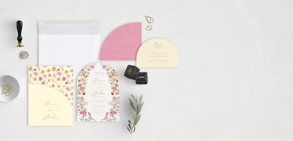 Stacked Wedding Invitations with pocket and coordinating items