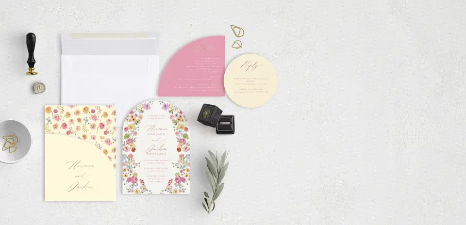 Stacked Wedding Invitations with pocket and coordinating items