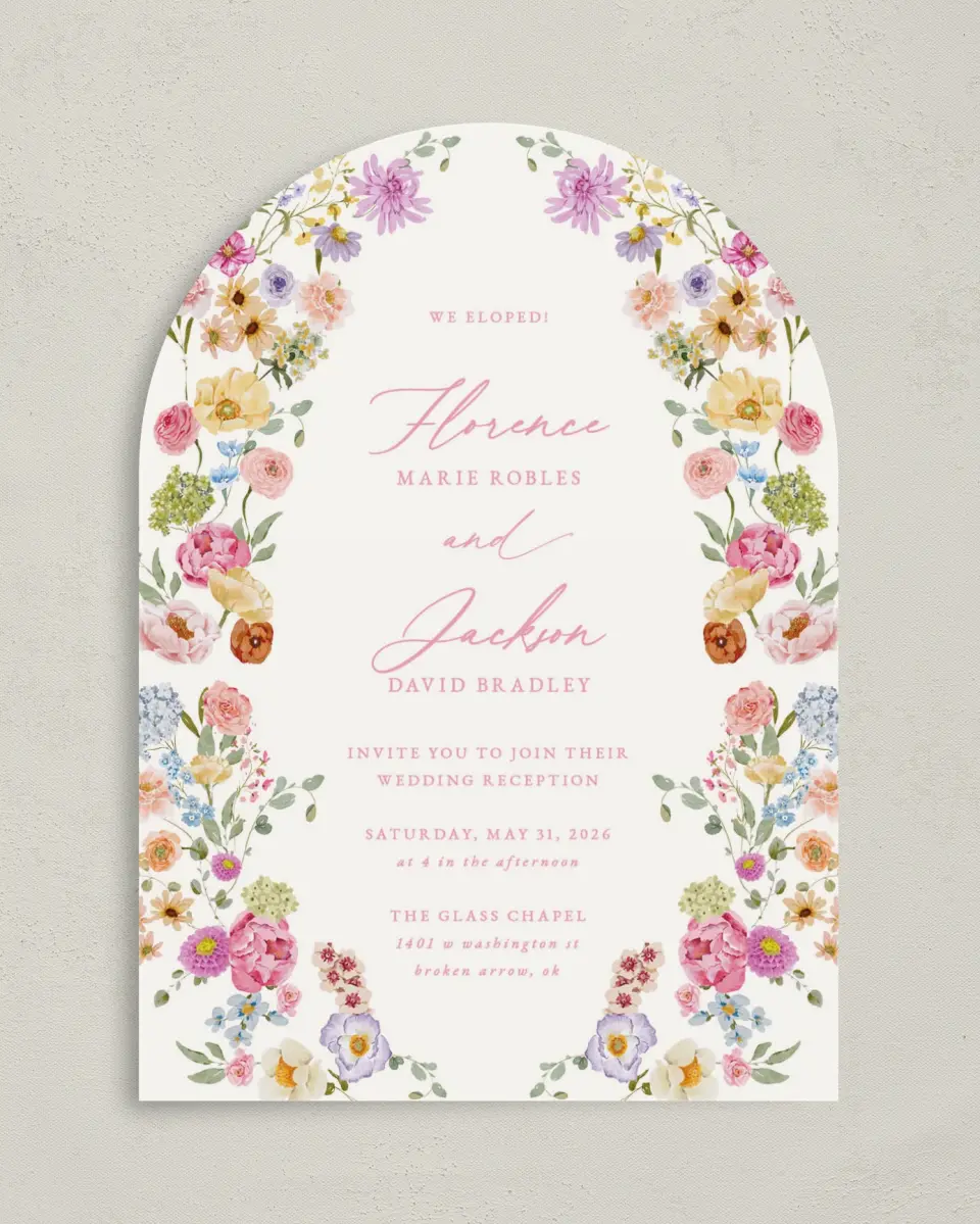 This is a 5" x 7" Reception-Only - CP called The Florence printed in full color on Luxe Satin paper