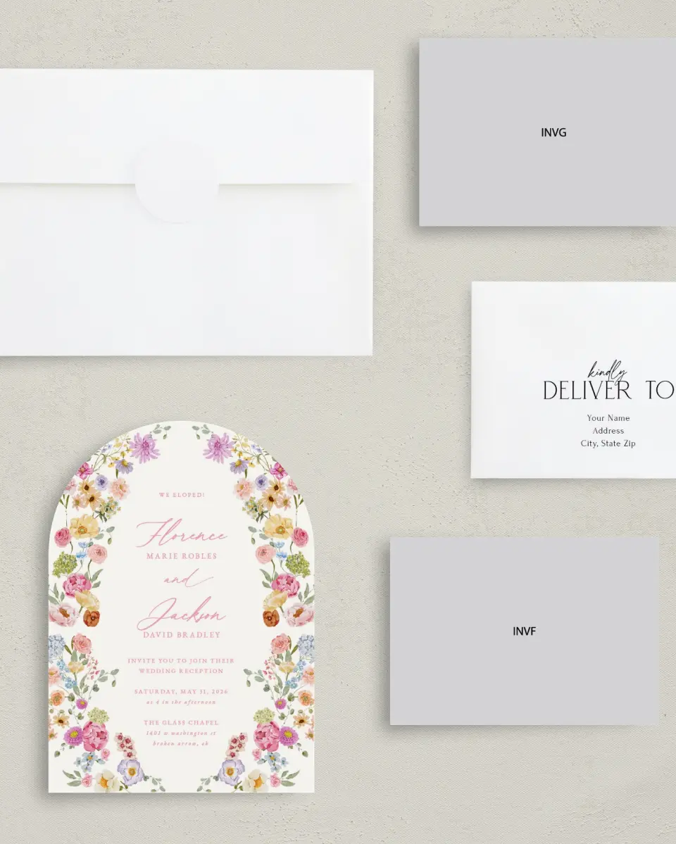 This is a 5" x 7" Reception-Only - CP called The Florence printed in full color on Luxe Satin paper