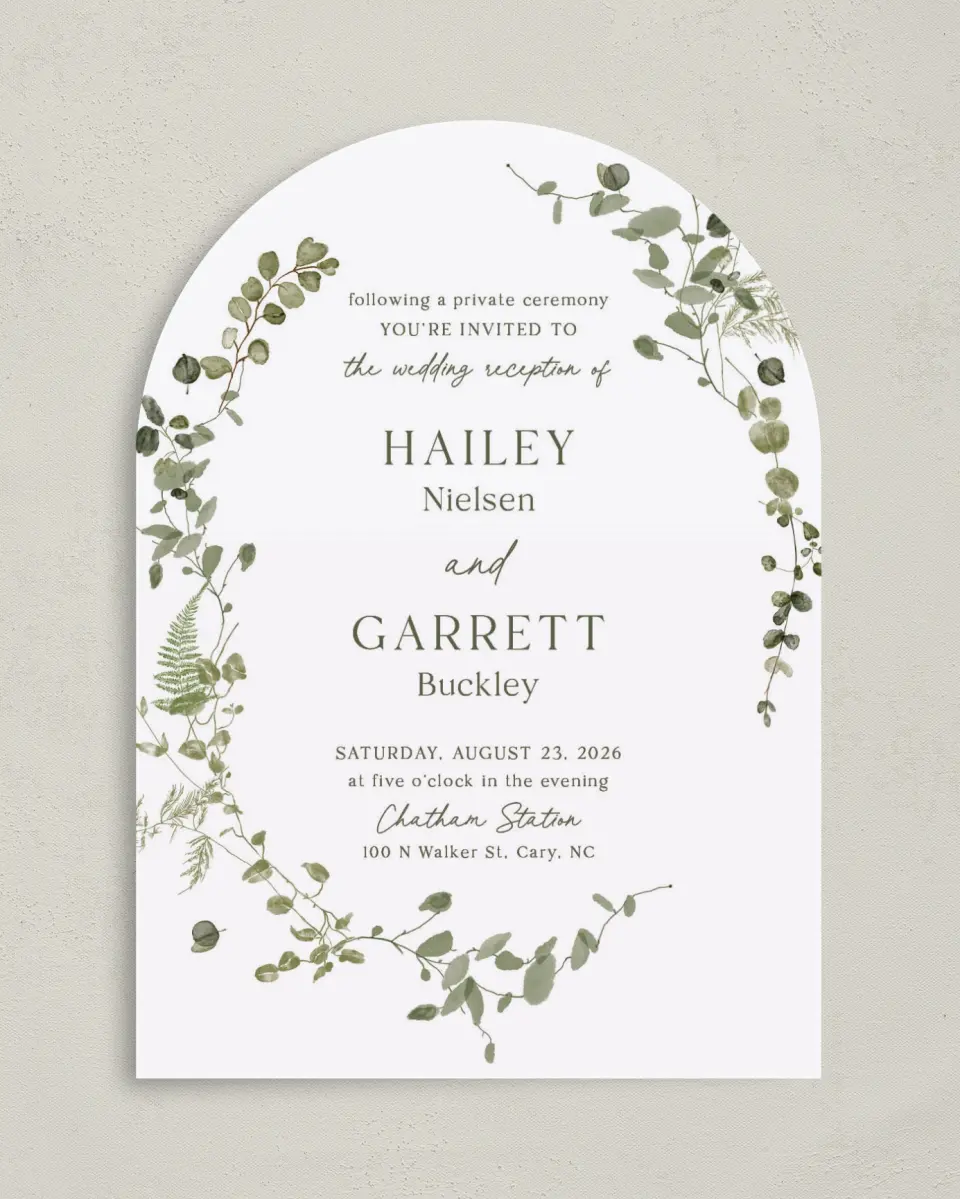 This is a 5" x 7" Reception-Only - CP called The Hailey printed in full color on Luxe Satin paper
