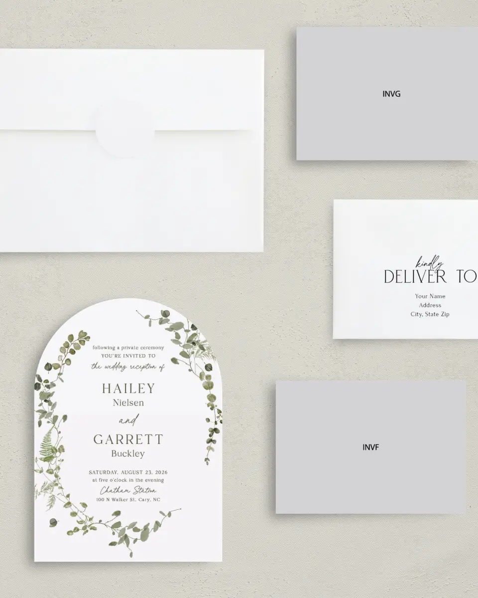 This is a 5" x 7" Reception-Only - CP called The Hailey printed in full color on Luxe Satin paper