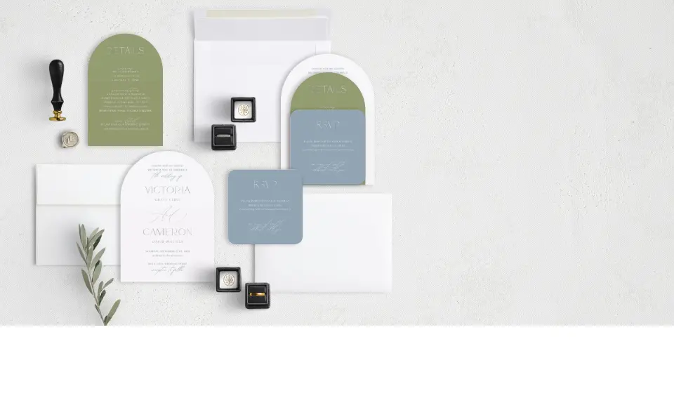 Stacked Wedding Invitations with coordinating items