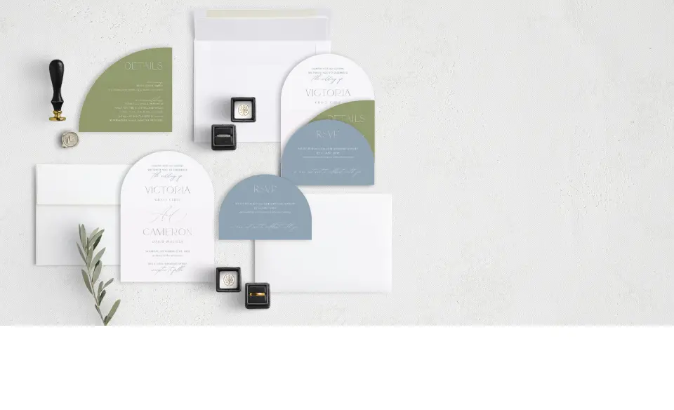 Stacked Wedding Invitations with coordinating items