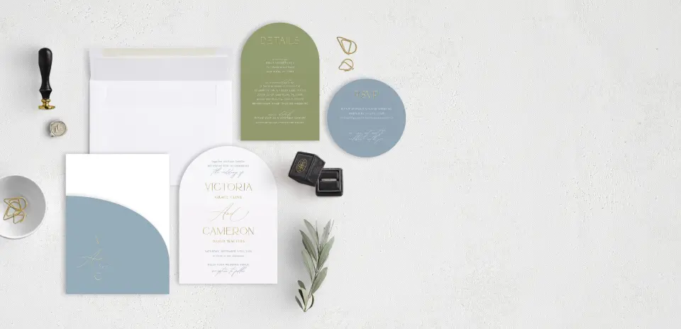 Stacked Wedding Invitations with pocket and coordinating items