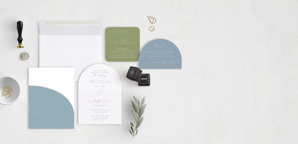 Stacked Wedding Invitations with pocket and coordinating items