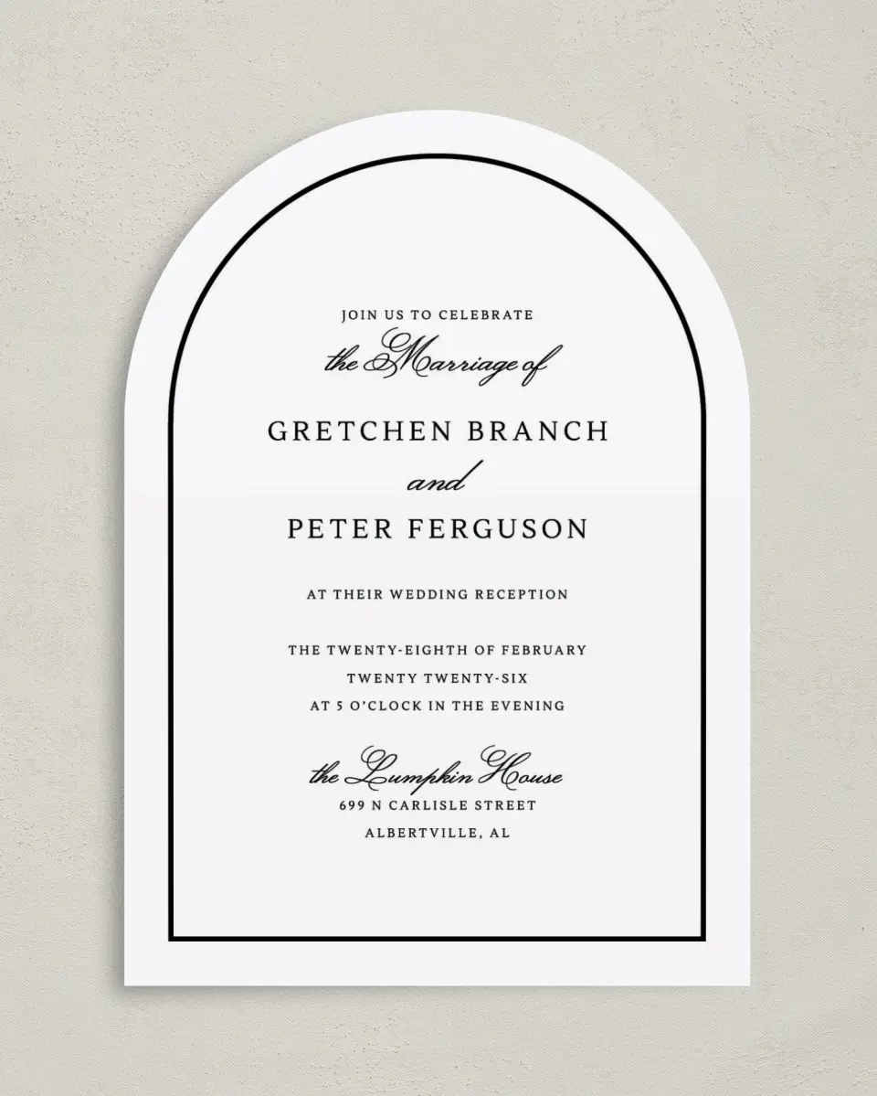 This is a 5" x 7" Reception-Only - CP called Elegant Tradition printed in full color on Luxe Satin paper