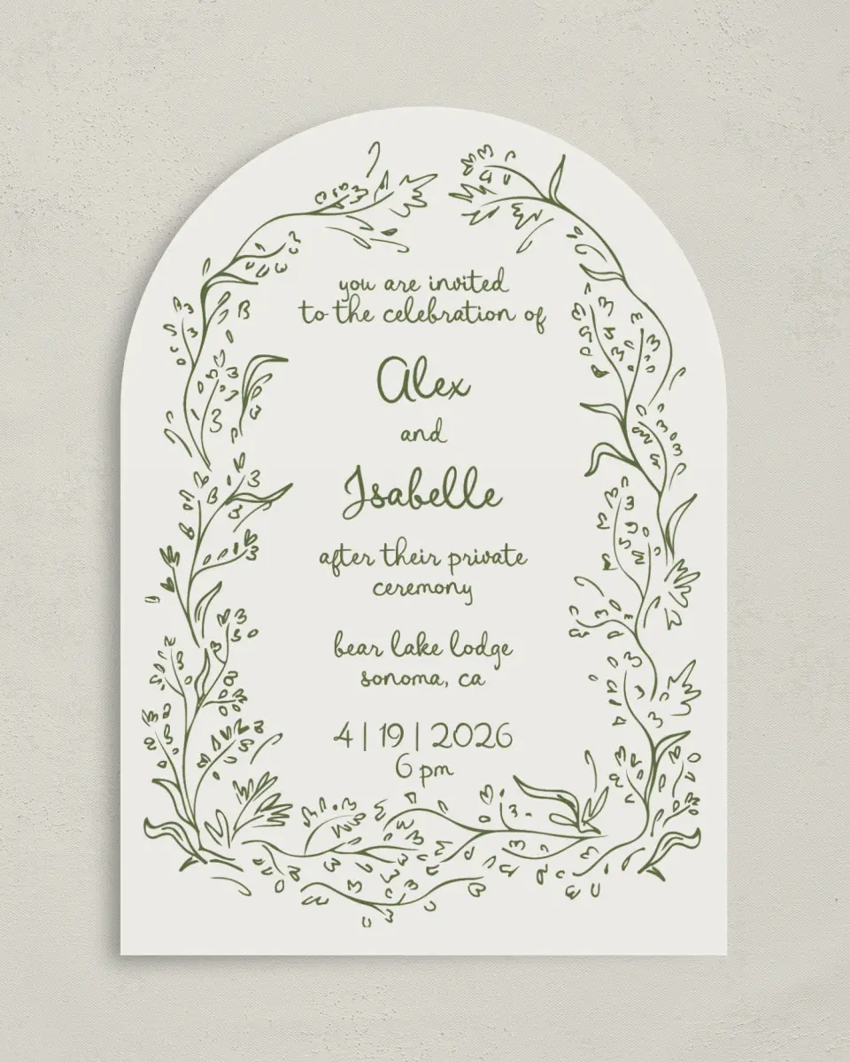 This is a 5" x 7" Reception-Only - CP called Sweet Woodland printed in full color on Luxe Satin paper