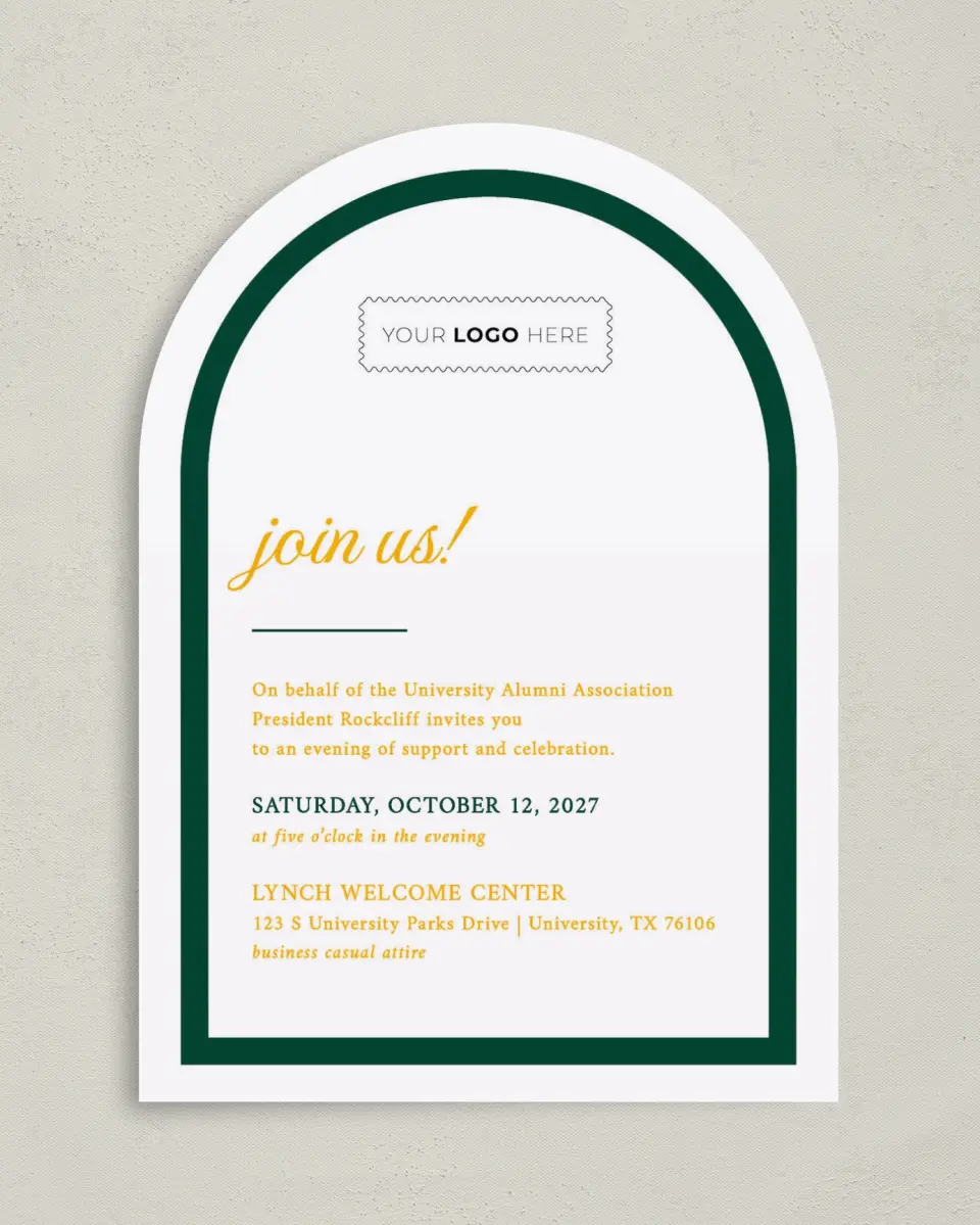 This is a 5" x 7" Arch Wedding Invitation called Lasting Legacy printed in full color on Luxe Satin paper