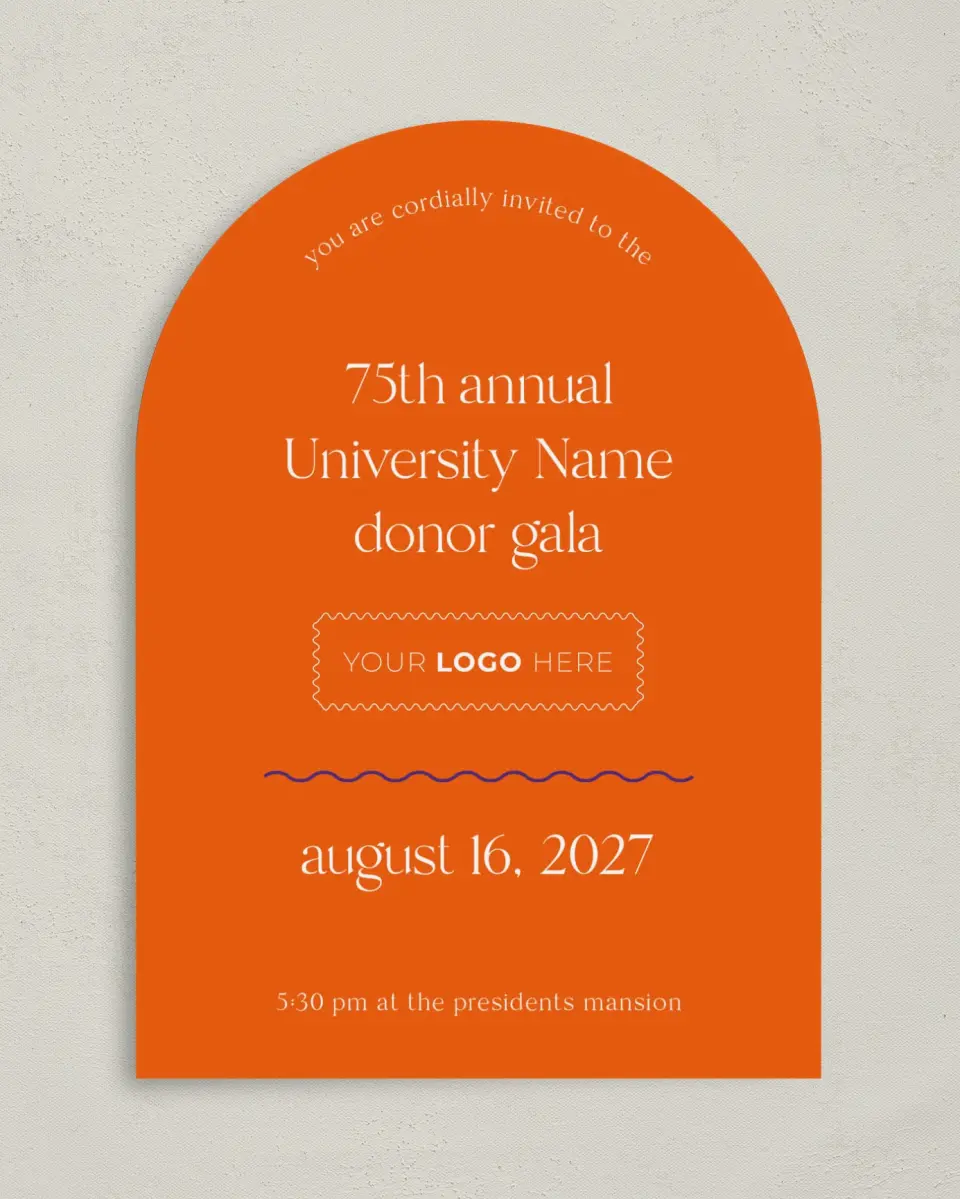 This is a 5" x 7" Arch Wedding Invitation called Scholarly Soirée printed in full color on Luxe Satin paper