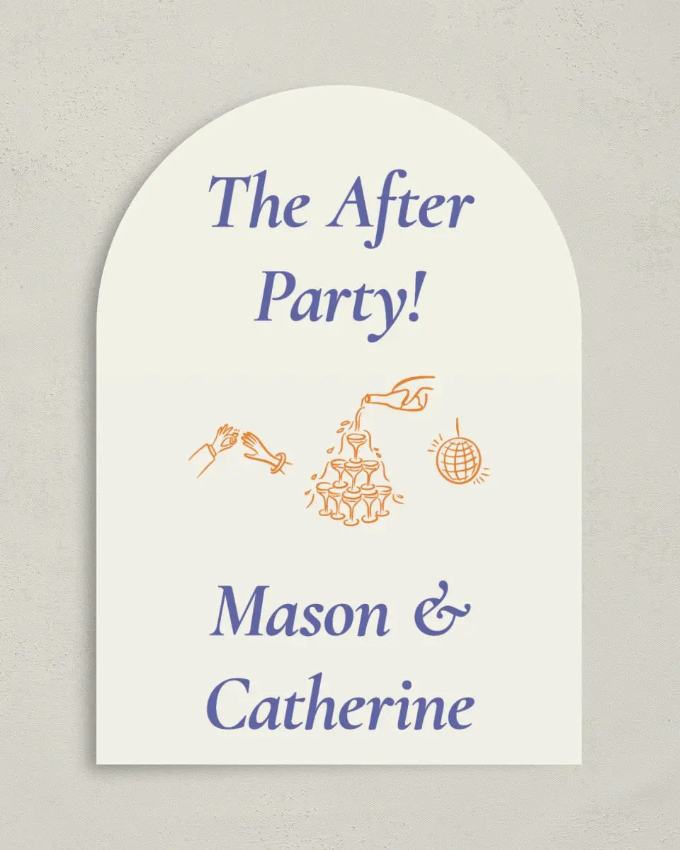This is a 5" x 7" Reception-Only - CP called The After Party printed in full color on Luxe Satin paper