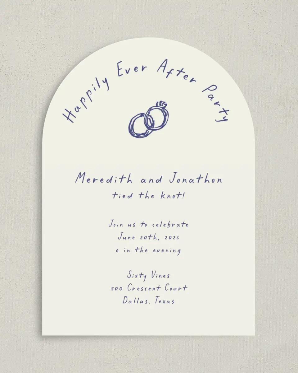 This is a 5" x 7" Reception-Only - CP called Ringing in Happiness printed in full color on Luxe Satin paper