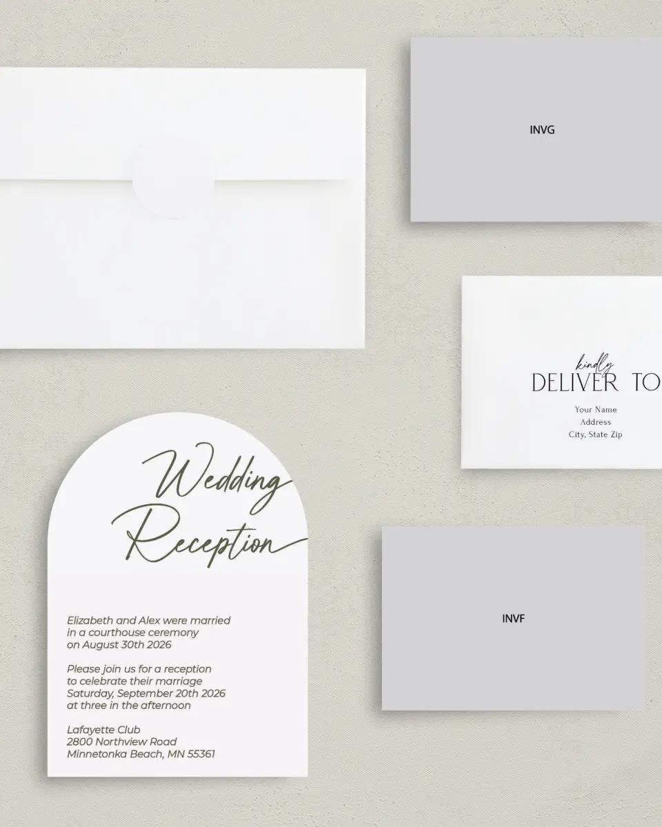 This is a 5" x 7" Reception-Only - CP called Reception Rendezvous printed in full color on Luxe Satin paper