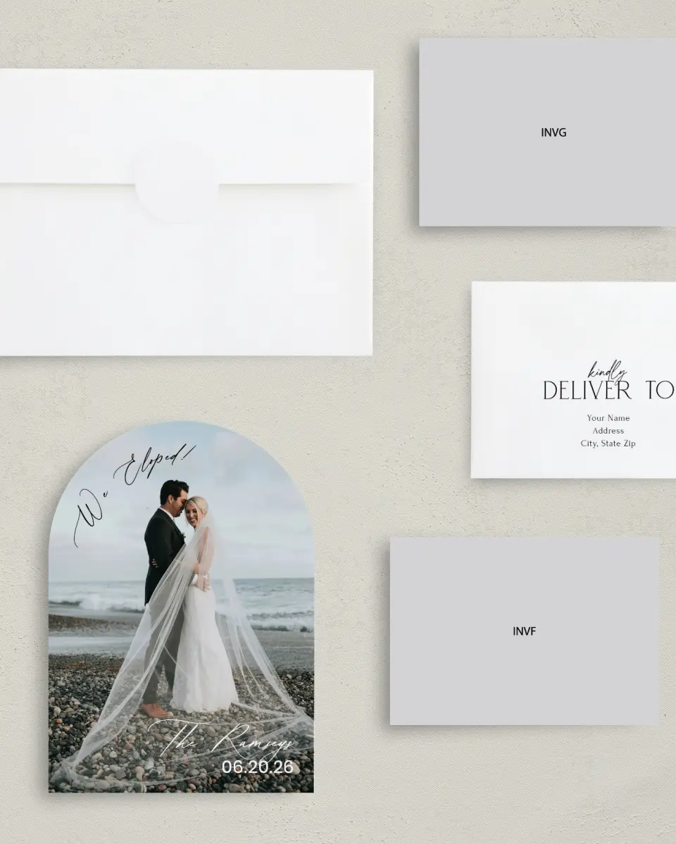 This is a 5" x 7" Reception-Only - CP called Beautiful Elopement printed in full color on Luxe Satin paper