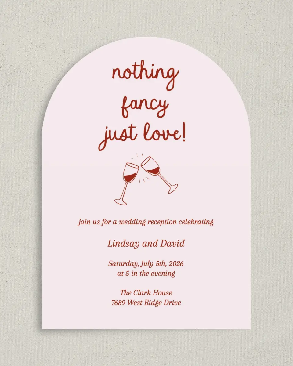 This is a 5" x 7" Reception-Only - CP called Just Love printed in full color on Luxe Satin paper