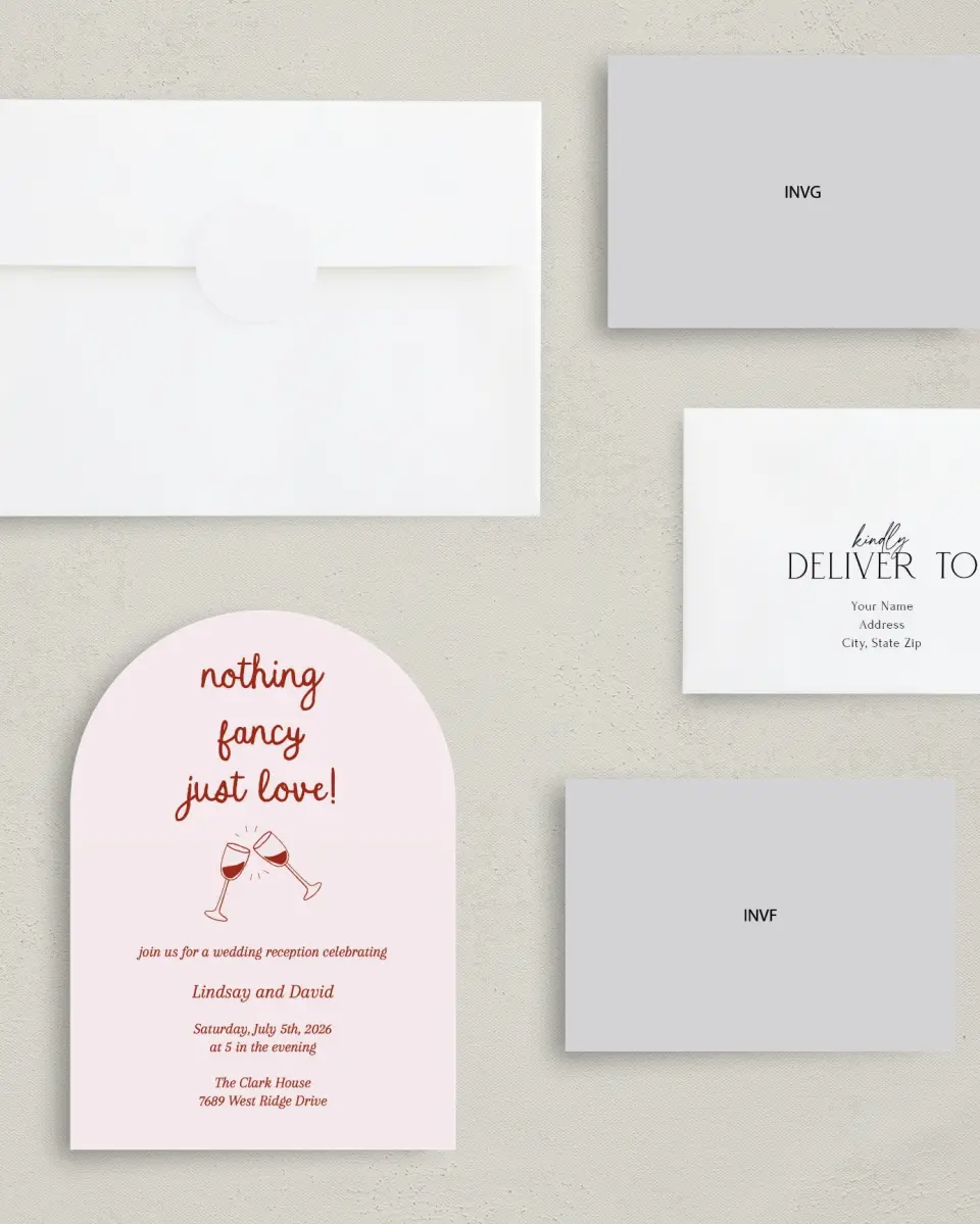 This is a 5" x 7" Reception-Only - CP called Just Love printed in full color on Luxe Satin paper
