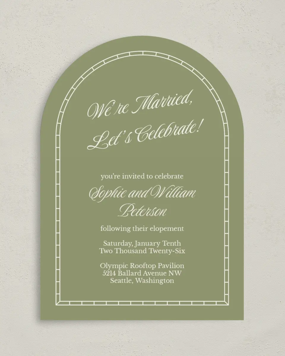 This is a 5" x 7" Reception-Only - CP called Married Bliss printed in full color on Luxe Satin paper