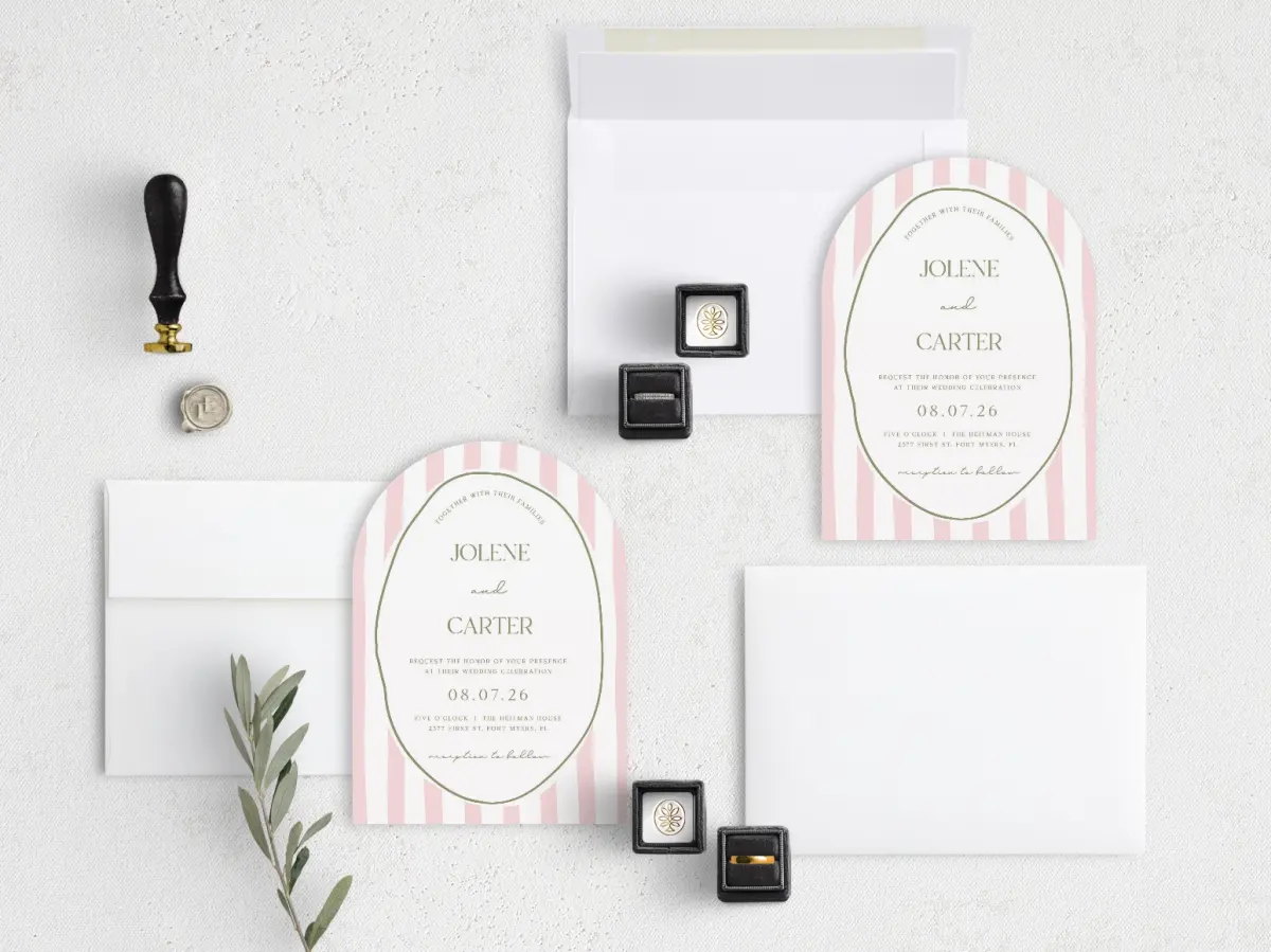 Stacked Wedding Invitations with coordinating items