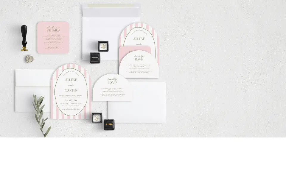 Stacked Wedding Invitations with coordinating items