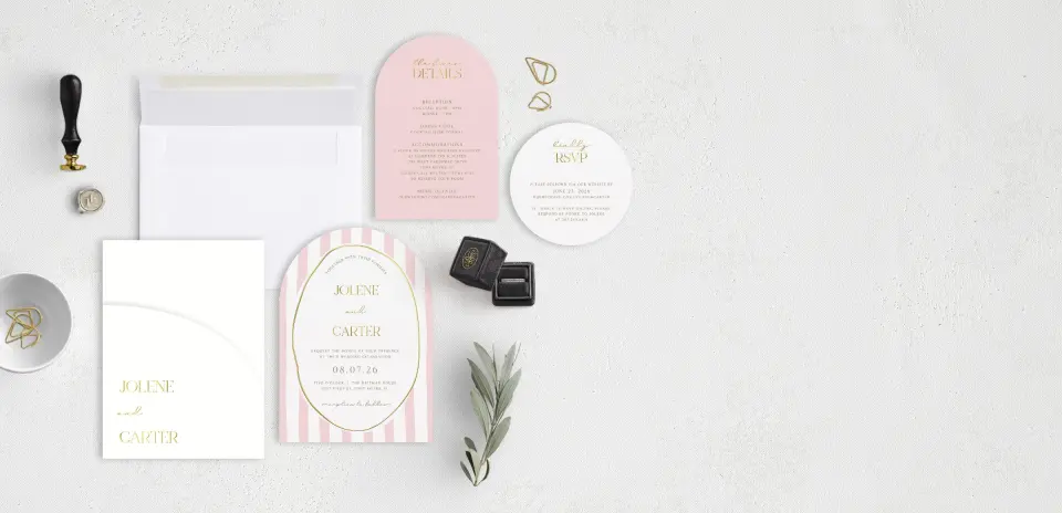 Stacked Wedding Invitations with pocket and coordinating items