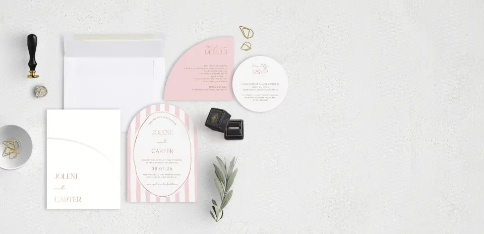 Stacked Wedding Invitations with pocket and coordinating items