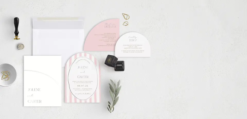 Stacked Wedding Invitations with pocket and coordinating items