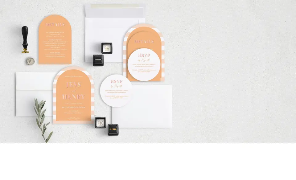 Stacked Wedding Invitations with coordinating items