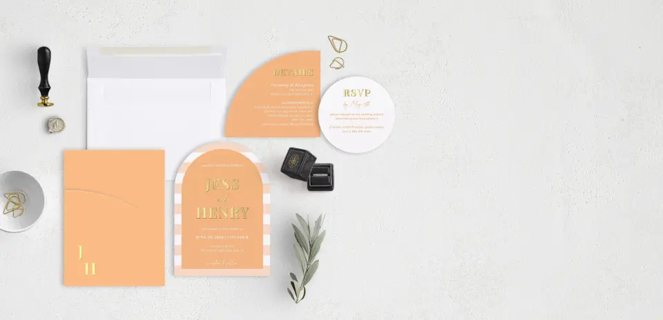 Stacked Wedding Invitations with pocket and coordinating items