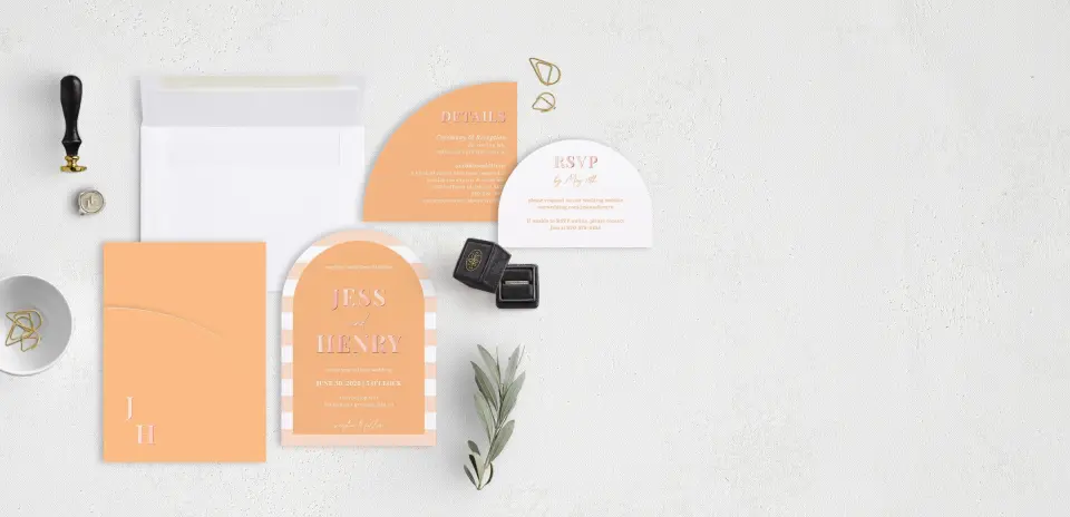 Stacked Wedding Invitations with pocket and coordinating items