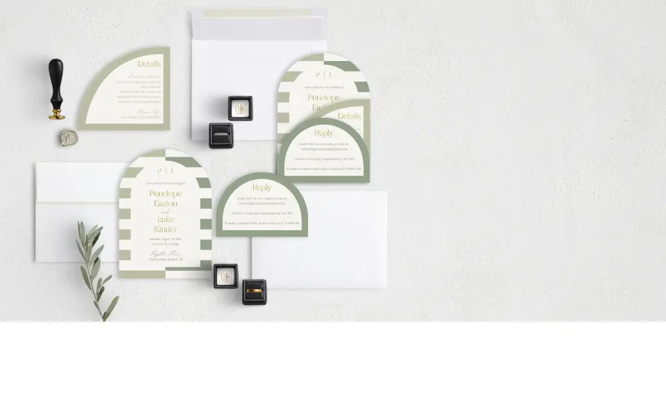 Stacked Wedding Invitations with coordinating items