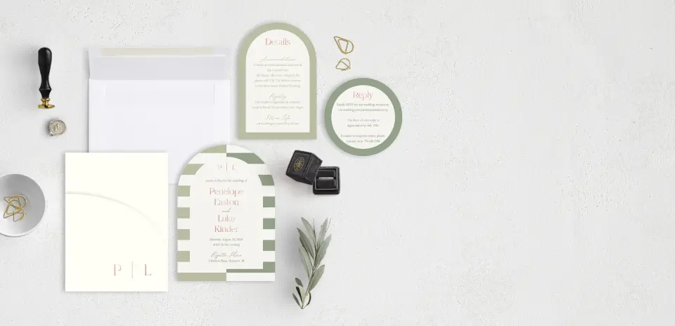 Stacked Wedding Invitations with pocket and coordinating items