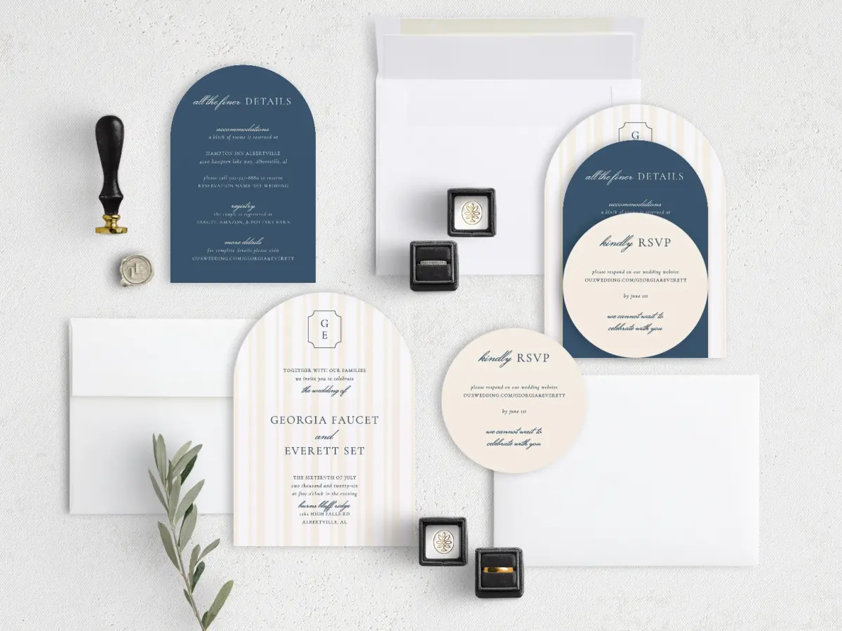 Stacked Wedding Invitations with coordinating items