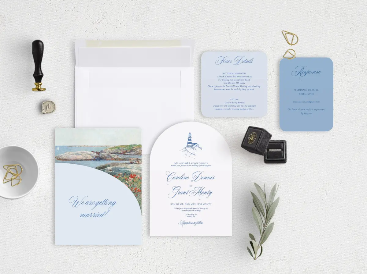 Stacked Wedding Invitations with pocket and coordinating items