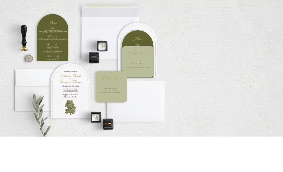 Stacked Wedding Invitations with coordinating items