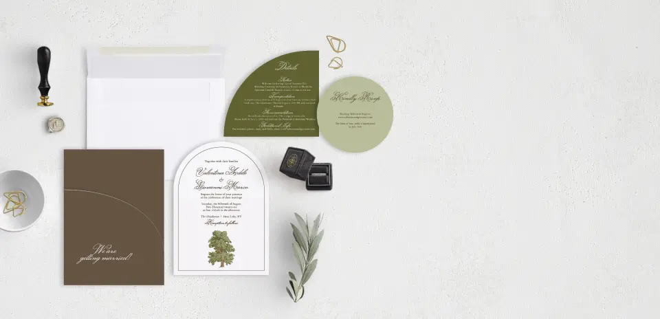 Stacked Wedding Invitations with pocket and coordinating items