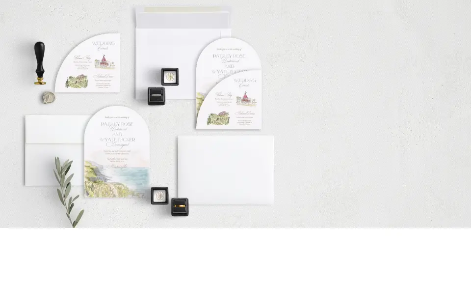 Stacked Wedding Invitations with coordinating items