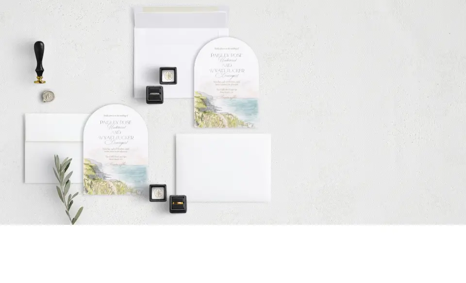 Stacked Wedding Invitations with coordinating items