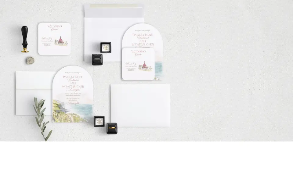 Stacked Wedding Invitations with coordinating items