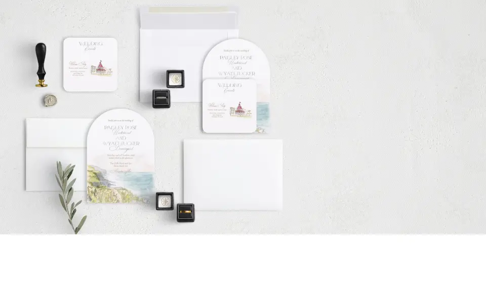 Stacked Wedding Invitations with coordinating items
