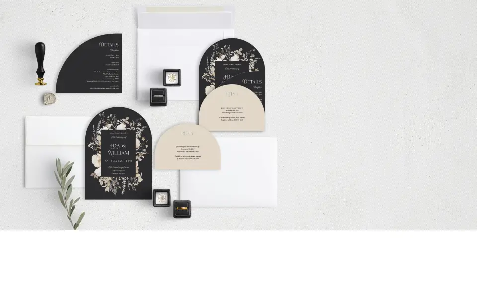 Stacked Wedding Invitations with coordinating items