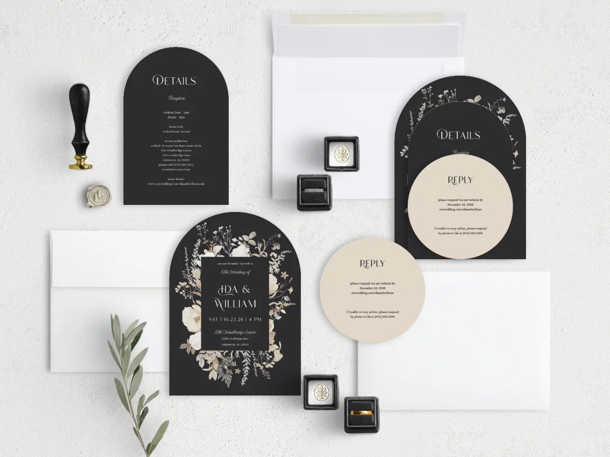 Stacked Wedding Invitations with coordinating items