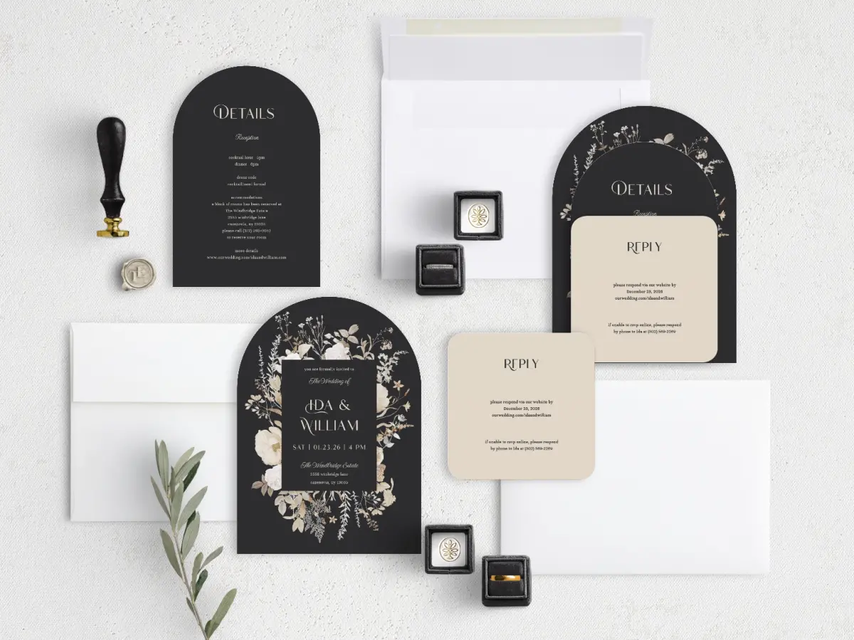 Stacked Wedding Invitations with coordinating items