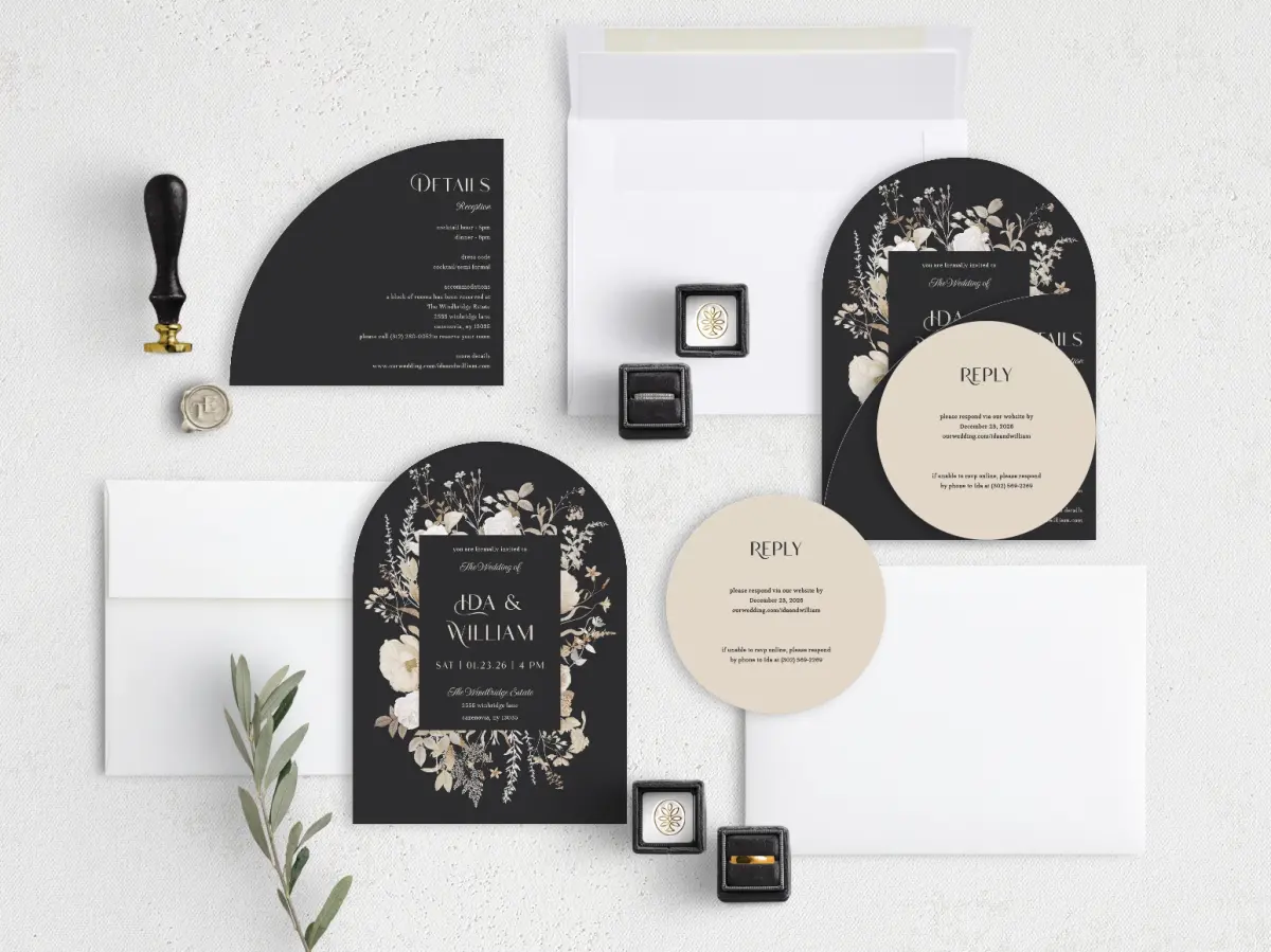 Stacked Wedding Invitations with coordinating items