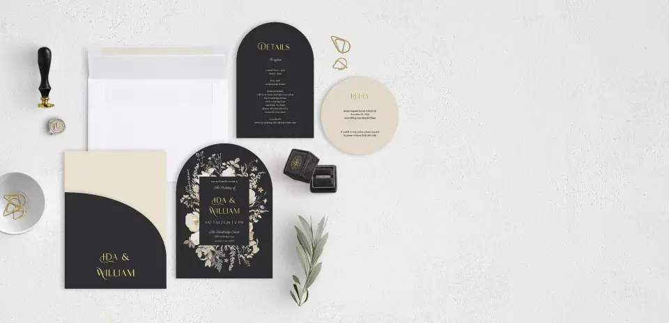 Stacked Wedding Invitations with pocket and coordinating items