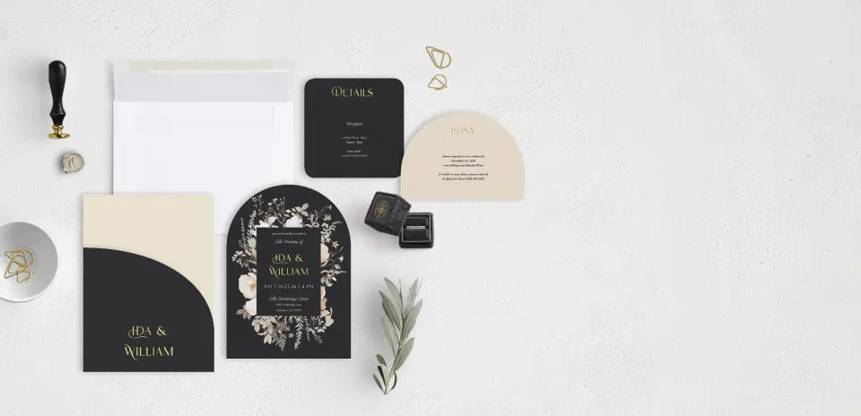 Stacked Wedding Invitations with pocket and coordinating items