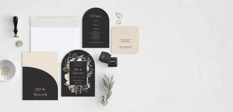 Stacked Wedding Invitations with pocket and coordinating items